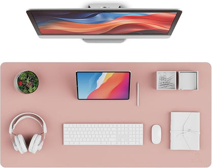 K KNODEL Leather Desk Pad Protector, Office Desk Mat, Large PVC Leather Desk Blotter, Non - Slip Mouse Pad (Pink, 15.7" x 31.5") | Desk Pads Blotters - TrueDesk