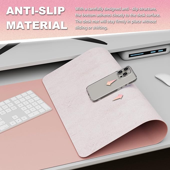 K KNODEL Leather Desk Pad Protector, Office Desk Mat, Large PVC Leather Desk Blotter, Non - Slip Mouse Pad (Pink, 17" x 35.4") | Desk Pads Blotters - TrueDesk