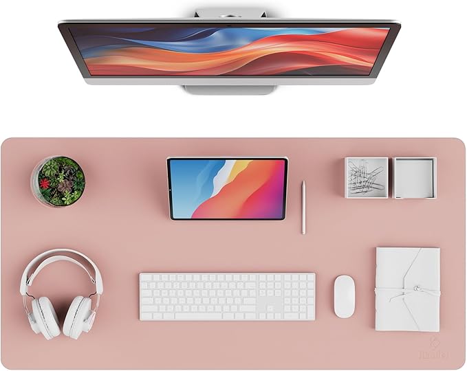 K KNODEL Leather Desk Pad Protector, Office Desk Mat, Large PVC Leather Desk Blotter, Non - Slip Mouse Pad (Pink, 17" x 35.4") | Desk Pads Blotters - TrueDesk