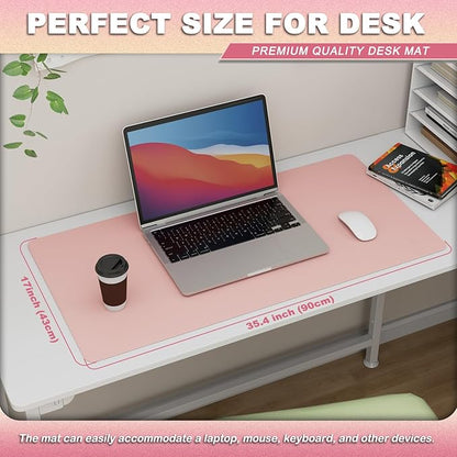 K KNODEL Leather Desk Pad Protector, Office Desk Mat, Large PVC Leather Desk Blotter, Non - Slip Mouse Pad (Pink, 17" x 35.4") | Desk Pads Blotters - TrueDesk
