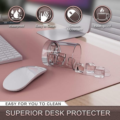 K KNODEL Leather Desk Pad Protector, Office Desk Mat, Large PVC Leather Desk Blotter, Non - Slip Mouse Pad (Pink, 17" x 35.4") | Desk Pads Blotters - TrueDesk