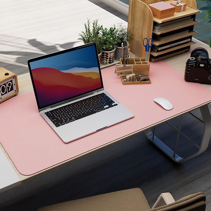 K KNODEL Leather Desk Pad Protector, Office Desk Mat, Large PVC Leather Desk Blotter, Non - Slip Mouse Pad (Pink, 17" x 35.4") | Desk Pads Blotters - TrueDesk