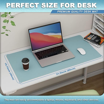 K KNODEL Leather Desk Pad Protector, Office Desk Mat, Large PVC Leather Desk Blotter, Non - Slip Mouse Pad (Sky Blue, 15.7" x 31.5") | Desk Pads Blotters - TrueDesk