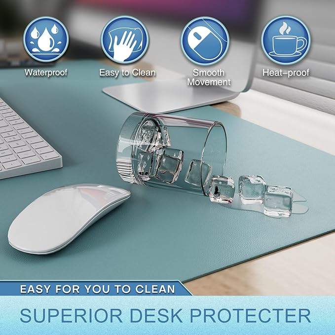 K KNODEL Leather Desk Pad Protector, Office Desk Mat, Large PVC Leather Desk Blotter, Non - Slip Mouse Pad (Sky Blue, 15.7" x 31.5") | Desk Pads Blotters - TrueDesk