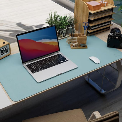 K KNODEL Leather Desk Pad Protector, Office Desk Mat, Large PVC Leather Desk Blotter, Non - Slip Mouse Pad (Sky Blue, 17" x 35.4") | Desk Pads Blotters - TrueDesk