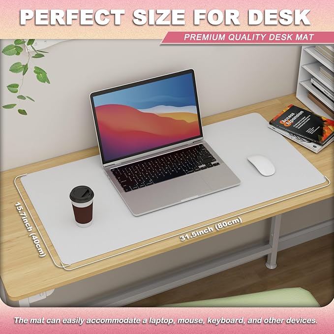 K KNODEL Leather Desk Pad Protector, Office Desk Mat, Large PVC Leather Desk Blotter, Non - Slip Mouse Pad (White, 15.7" x 31.5") | Desk Pads Blotters - TrueDesk