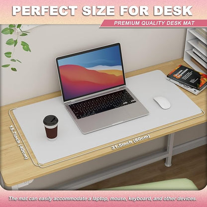 K KNODEL Leather Desk Pad Protector, Office Desk Mat, Large PVC Leather Desk Blotter, Non - Slip Mouse Pad (White, 15.7" x 31.5") | Desk Pads Blotters - TrueDesk