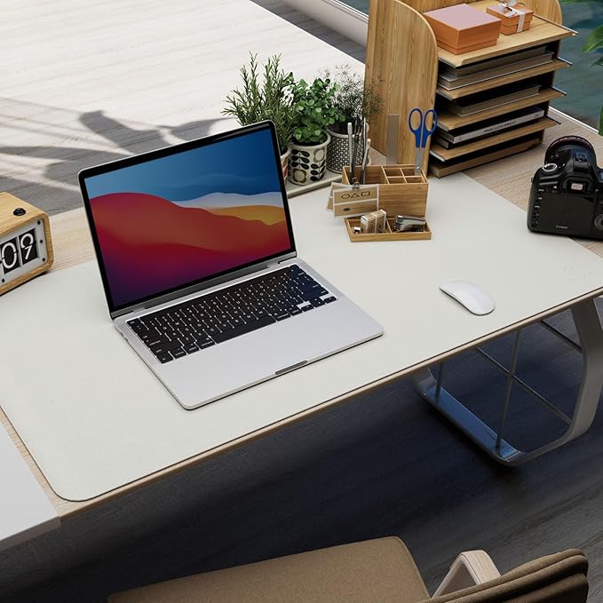 K KNODEL Leather Desk Pad Protector, Office Desk Mat, Large PVC Leather Desk Blotter, Non - Slip Mouse Pad (White, 15.7" x 31.5") | Desk Pads Blotters - TrueDesk