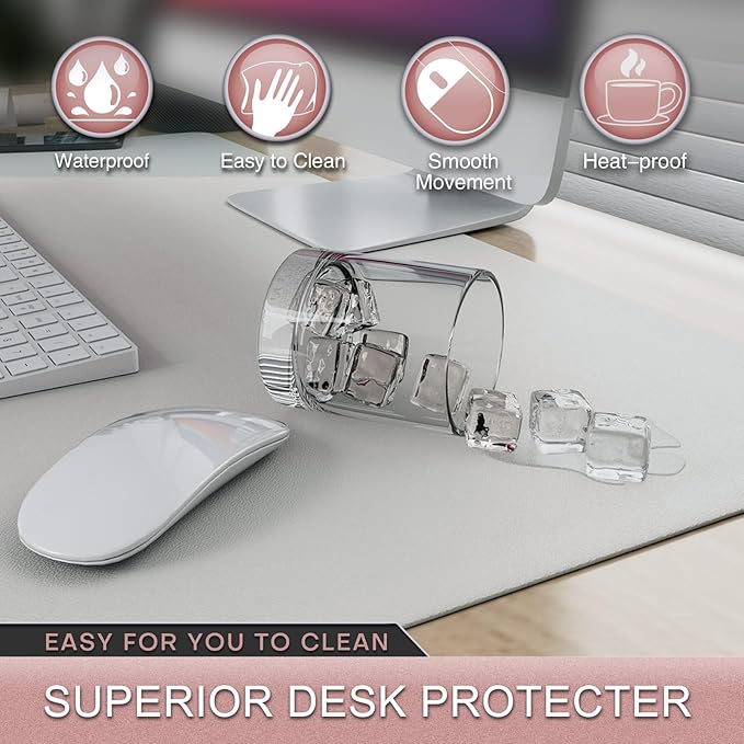 K KNODEL Leather Desk Pad Protector, Office Desk Mat, Large PVC Leather Desk Blotter, Non - Slip Mouse Pad (White, 15.7" x 31.5") | Desk Pads Blotters - TrueDesk