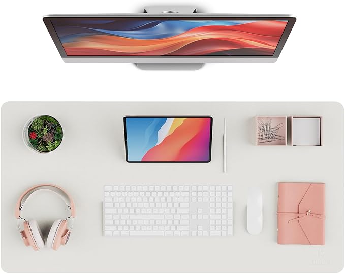 K KNODEL Leather Desk Pad Protector, Office Desk Mat, Large PVC Leather Desk Blotter, Non - Slip Mouse Pad (White, 15.7" x 31.5") | Desk Pads Blotters - TrueDesk