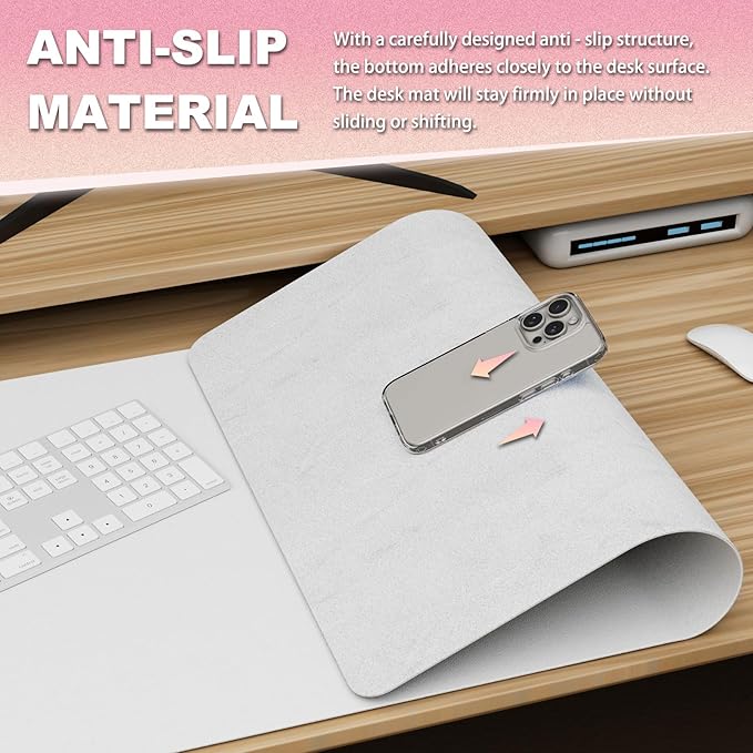 K KNODEL Leather Desk Pad Protector, Office Desk Mat, Large PVC Leather Desk Blotter, Non - Slip Mouse Pad (White, 17" x 35.4") | Desk Pads Blotters - TrueDesk