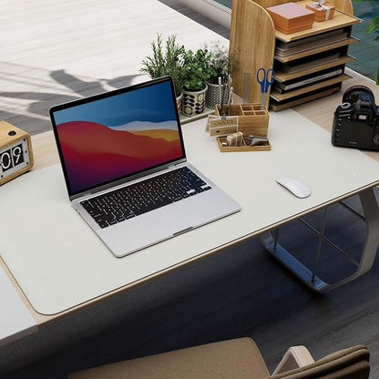 K KNODEL Leather Desk Pad Protector, Office Desk Mat, Large PVC Leather Desk Blotter, Non - Slip Mouse Pad (White, 17" x 35.4") | Desk Pads Blotters - TrueDesk