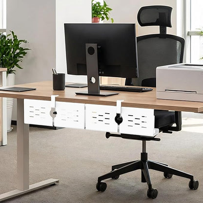 KEEGH 16" Under Desk Cable Management Tray, 2 Pack Desk Cord Organizer Upgrade Capacity, No Drill Clamp/Screws Mount, Cord Management Tray for Home Office, Gaming Desk, Standing Desk, White | Racks Cabinets - TrueDesk