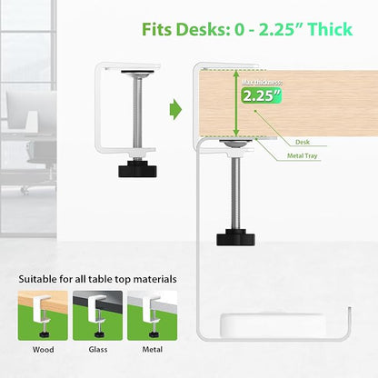 KEEGH 16" Under Desk Cable Management Tray, 2 Pack Desk Cord Organizer Upgrade Capacity, No Drill Clamp/Screws Mount, Cord Management Tray for Home Office, Gaming Desk, Standing Desk, White | Racks Cabinets - TrueDesk