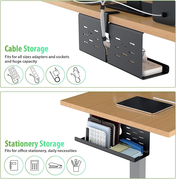 KEEGH 16" Under Desk Cable Management Tray, 2 Pack Desk Cord Organizer Upgrade Capacity, No Drill Clamp/Screws Mount, Cord Management Tray for Home Office, Gaming Desk, Standing Desk, Black | Racks Cabinets - TrueDesk