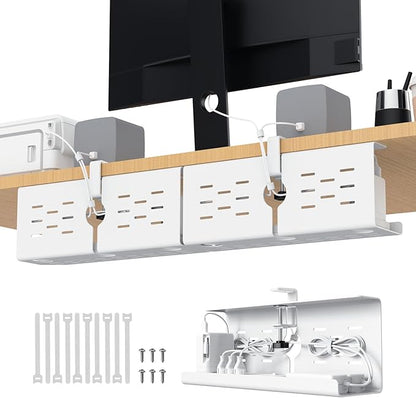 KEEGH 16" Under Desk Cable Management Tray, 2 Pack Desk Cord Organizer Upgrade Capacity, No Drill Clamp/Screws Mount, Cord Management Tray for Home Office, Gaming Desk, Standing Desk, White | Racks Cabinets - TrueDesk