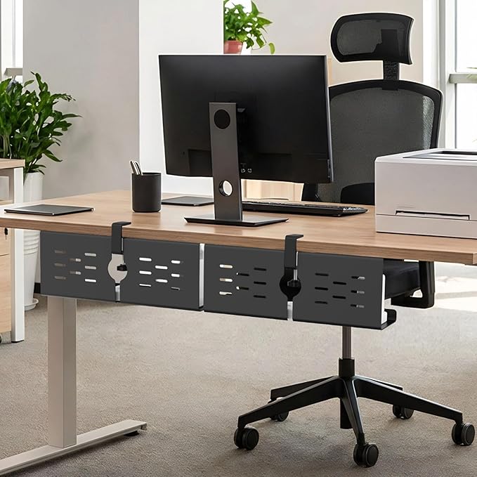 KEEGH 16" Under Desk Cable Management Tray, 2 Pack Desk Cord Organizer Upgrade Capacity, No Drill Clamp/Screws Mount, Cord Management Tray for Home Office, Gaming Desk, Standing Desk, Black | Racks Cabinets - TrueDesk