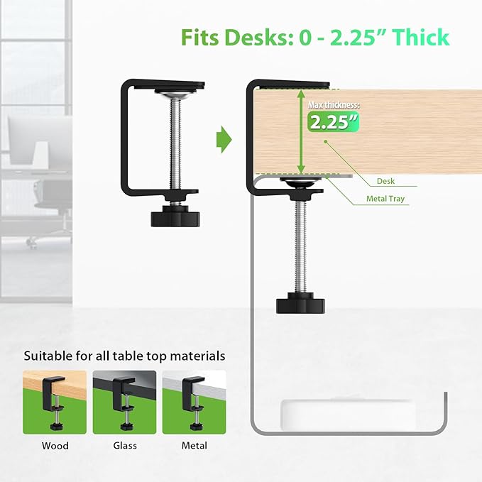 KEEGH 16" Under Desk Cable Management Tray, 2 Pack Desk Cord Organizer Upgrade Capacity, No Drill Clamp/Screws Mount, Cord Management Tray for Home Office, Gaming Desk, Standing Desk, Black | Racks Cabinets - TrueDesk