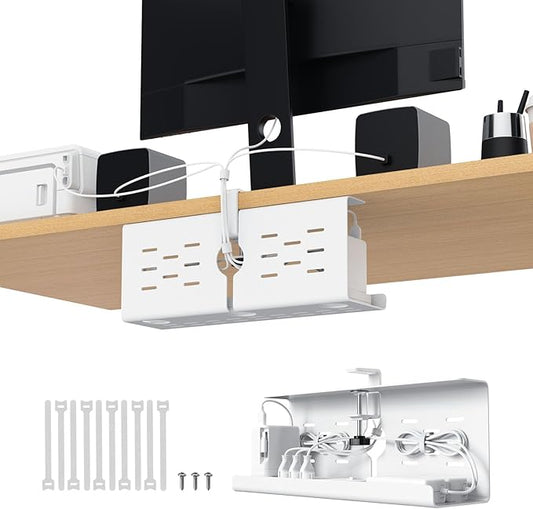 KEEGH 16'' Under Desk Cable Management Tray, No Drill Clamp/Screws Mount, Sturdy Metal Cable Tray for Place Power Strip, Cord Management Tray for Home Office, Gaming Desk, Standing Desk, 1 Pack, White | Racks Cabinets - TrueDesk