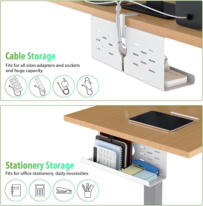 KEEGH 16'' Under Desk Cable Management Tray, No Drill Clamp/Screws Mount, Sturdy Metal Cable Tray for Place Power Strip, Cord Management Tray for Home Office, Gaming Desk, Standing Desk, 1 Pack, White | Racks Cabinets - TrueDesk