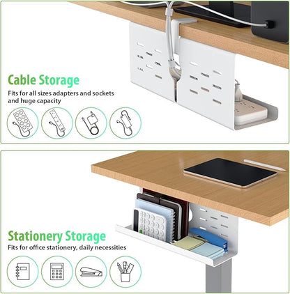 KEEGH 16'' Under Desk Cable Management Tray, No Drill Clamp/Screws Mount, Sturdy Metal Cable Tray for Place Power Strip, Cord Management Tray for Home Office, Gaming Desk, Standing Desk, 1 Pack, White | Racks Cabinets - TrueDesk
