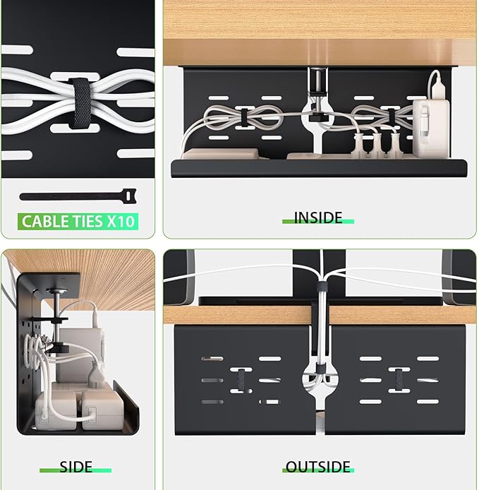 KEEGH 16'' Under Desk Cable Management Tray, No Drill Clamp/Screws Mount, Sturdy Metal Cable Tray for Place Power Strip, Cord Management Tray for Home Office, Gaming Desk, Standing Desk, 1 Pack, Black | Racks Cabinets - TrueDesk