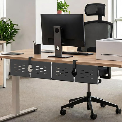 KEEGH 16'' Under Desk Cable Management Tray, No Drill Clamp/Screws Mount, Sturdy Metal Cable Tray for Place Power Strip, Cord Management Tray for Home Office, Gaming Desk, Standing Desk, 1 Pack, Black | Racks Cabinets - TrueDesk