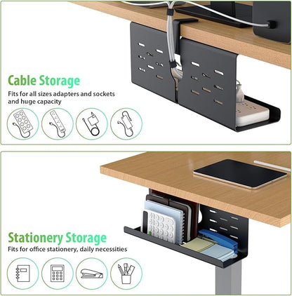 KEEGH 16'' Under Desk Cable Management Tray, No Drill Clamp/Screws Mount, Sturdy Metal Cable Tray for Place Power Strip, Cord Management Tray for Home Office, Gaming Desk, Standing Desk, 1 Pack, Black | Racks Cabinets - TrueDesk