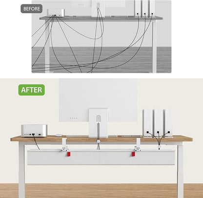 KEEGH Extra Large 48" Under Desk Cable Management Tray - Under Desk Cord Management - Clamp/Screw Mount - Support Upto 70lbs - Fabric Wire Management - Cable Raceways Cord Hider for Office/Home, White | Cable Raceways - TrueDesk