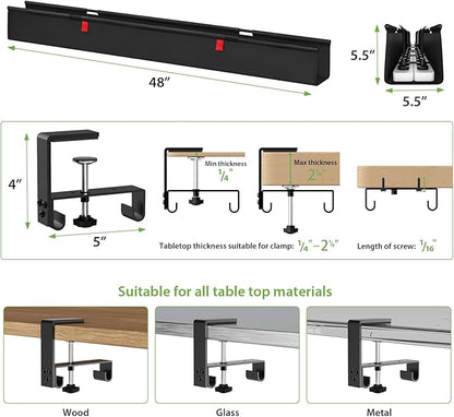 KEEGH Extra Large 48" Under Desk Cable Management Tray - Under Desk Cord Management - Clamp/Screw Mount - Support Upto 70lbs - Fabric Wire Management - Cable Raceways Tray Cord Hiders for Office/Home | Cable Raceways - TrueDesk
