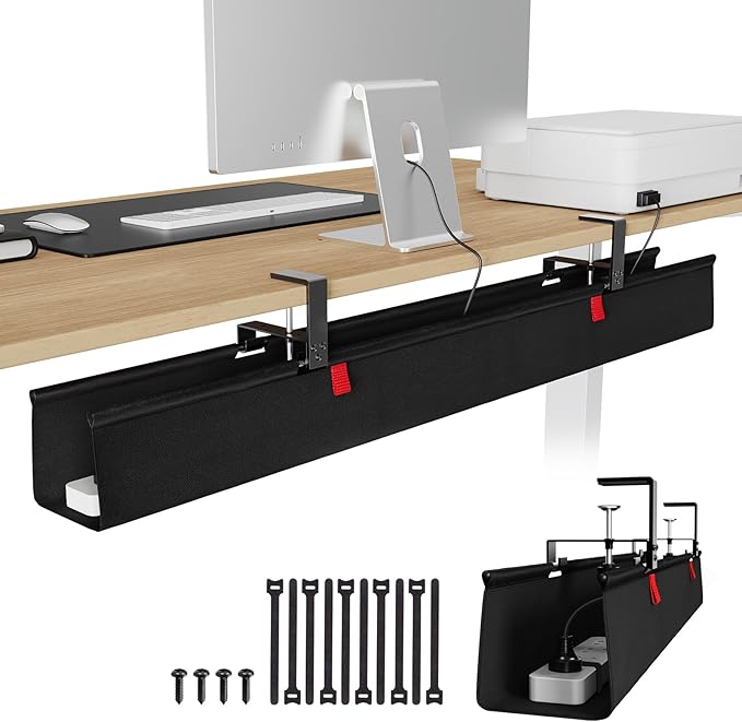 KEEGH Extra Large 48" Under Desk Cable Management Tray - Under Desk Cord Management - Clamp/Screw Mount - Support Upto 70lbs - Fabric Wire Management - Cable Raceways Tray Cord Hiders for Office/Home | Cable Raceways - TrueDesk