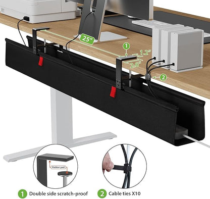 KEEGH Extra Large 48" Under Desk Cable Management Tray - Under Desk Cord Management - Clamp/Screw Mount - Support Upto 70lbs - Fabric Wire Management - Cable Raceways Tray Cord Hiders for Office/Home | Cable Raceways - TrueDesk