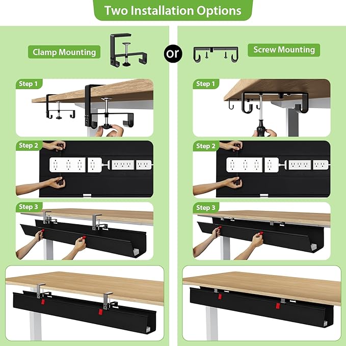 KEEGH Extra Large 48" Under Desk Cable Management Tray - Under Desk Cord Management - Clamp/Screw Mount - Support Upto 70lbs - Fabric Wire Management - Cable Raceways Tray Cord Hiders for Office/Home | Cable Raceways - TrueDesk