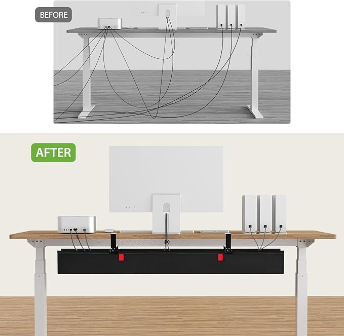 KEEGH Extra Large 48" Under Desk Cable Management Tray - Under Desk Cord Management - Clamp/Screw Mount - Support Upto 70lbs - Fabric Wire Management - Cable Raceways Tray Cord Hiders for Office/Home | Cable Raceways - TrueDesk