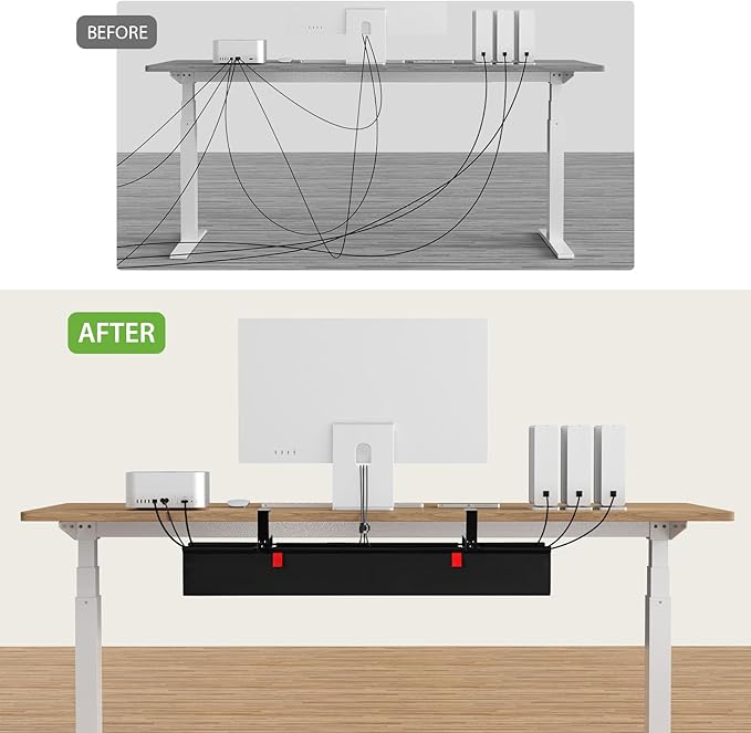 KEEGH Large 36" Under Desk Cable Management Tray - Under Desk Cord Organizer - Clamp/Screw Mount - Support Upto 70lbs - Fabric Wire Management - Gaming/PC Cable Raceways - Cord Hiders for Office/Home | Cable Raceways - TrueDesk