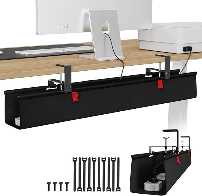 KEEGH Large 36" Under Desk Cable Management Tray - Under Desk Cord Organizer - Clamp/Screw Mount - Support Upto 70lbs - Fabric Wire Management - Gaming/PC Cable Raceways - Cord Hiders for Office/Home | Cable Raceways - TrueDesk