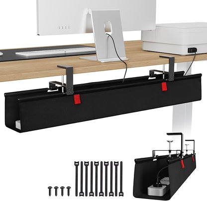 KEEGH Large 36" Under Desk Cable Management Tray - Under Desk Cord Organizer - Clamp/Screw Mount - Support Upto 70lbs - Fabric Wire Management - Gaming/PC Cable Raceways - Cord Hiders for Office/Home | Cable Raceways - TrueDesk