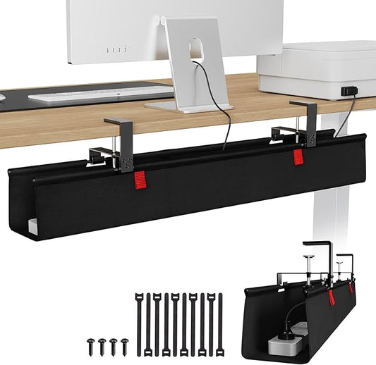 KEEGH Large 36" Under Desk Cable Management Tray - Under Desk Cord Organizer - Clamp/Screw Mount - Support Upto 70lbs - Fabric Wire Management - Gaming/PC Cable Raceways - Cord Hiders for Office/Home | Cable Raceways - TrueDesk