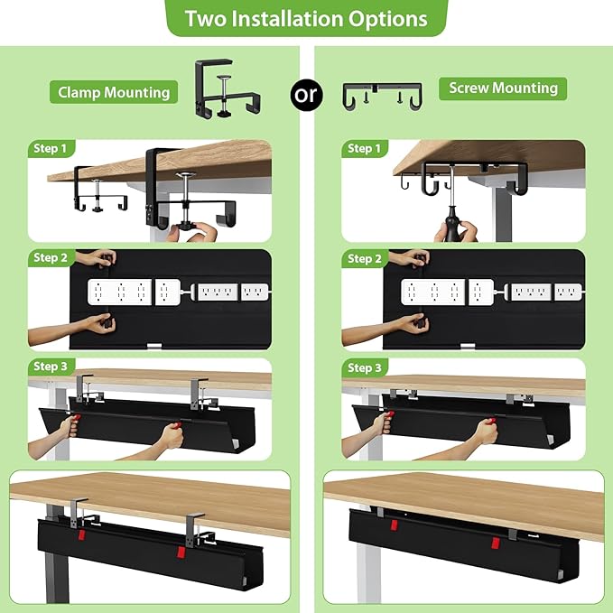 KEEGH Large 36" Under Desk Cable Management Tray - Under Desk Cord Organizer - Clamp/Screw Mount - Support Upto 70lbs - Fabric Wire Management - Gaming/PC Cable Raceways - Cord Hiders for Office/Home | Cable Raceways - TrueDesk