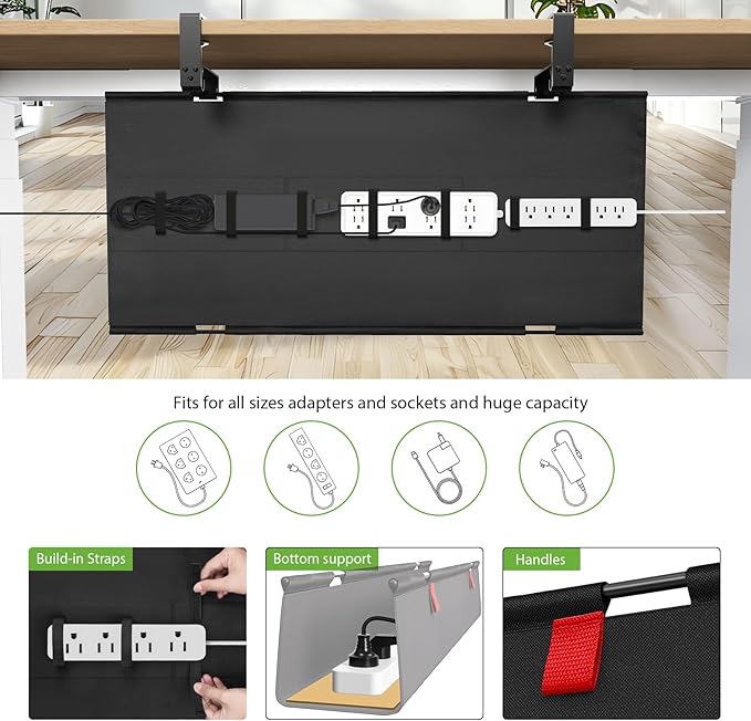 KEEGH Large 36" Under Desk Cable Management Tray - Under Desk Cord Organizer - Clamp/Screw Mount - Support Upto 70lbs - Fabric Wire Management - Gaming/PC Cable Raceways - Cord Hiders for Office/Home | Cable Raceways - TrueDesk