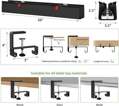 KEEGH Large 36" Under Desk Cable Management Tray - Under Desk Cord Organizer - Clamp/Screw Mount - Support Upto 70lbs - Fabric Wire Management - Gaming/PC Cable Raceways - Cord Hiders for Office/Home | Cable Raceways - TrueDesk
