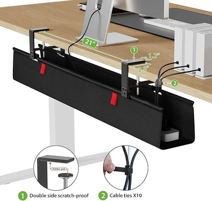 KEEGH Large 36" Under Desk Cable Management Tray - Under Desk Cord Organizer - Clamp/Screw Mount - Support Upto 70lbs - Fabric Wire Management - Gaming/PC Cable Raceways - Cord Hiders for Office/Home | Cable Raceways - TrueDesk