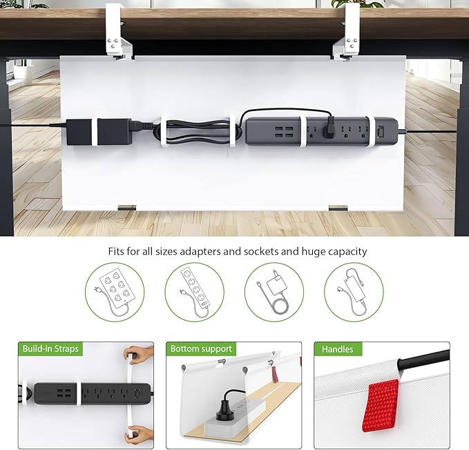 KEEGH Large 36" Under Desk Cable Management Tray - Under Desk Cord Organizer - Clamp/Screw Mount - Support Upto 70lbs - Wire Management - Gaming/PC Cable Tray - Cord Hiders for Office/Home, White | Cable Raceways - TrueDesk