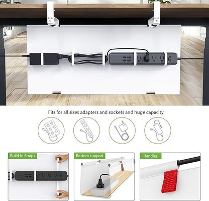 KEEGH Large 36" Under Desk Cable Management Tray - Under Desk Cord Organizer - Clamp/Screw Mount - Support Upto 70lbs - Wire Management - Gaming/PC Cable Tray - Cord Hiders for Office/Home, White | Cable Raceways - TrueDesk