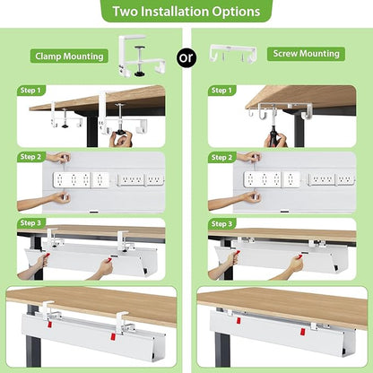 KEEGH Large 36" Under Desk Cable Management Tray - Under Desk Cord Organizer - Clamp/Screw Mount - Support Upto 70lbs - Wire Management - Gaming/PC Cable Tray - Cord Hiders for Office/Home, White | Cable Raceways - TrueDesk