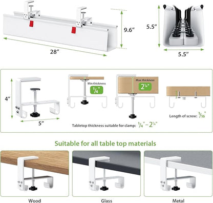 KEEGH No Drill Under Desk Cable Management Tray - 28" Cord Management Under Desk - Clamp/Screw Mount - Support Upto 70lbs - Fabric Wire Management - Gaming/PC Cable Raceways for Office/Home, White | Cable Raceways - TrueDesk