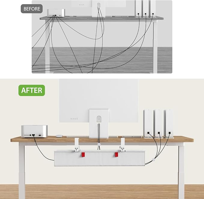 KEEGH No Drill Under Desk Cable Management Tray - 28" Cord Management Under Desk - Clamp/Screw Mount - Support Upto 70lbs - Fabric Wire Management - Gaming/PC Cable Raceways for Office/Home, White | Cable Raceways - TrueDesk