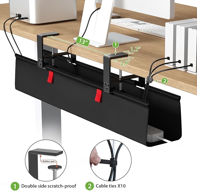 KEEGH No Drill Under Desk Cable Management Tray - 28" Cord Management Under Desk - Clamp/Screw Mount - Support Upto 70lbs - Fabric Wire Management - Gaming/PC Cable Tray Cord Hiders for Office/Home | Cable Raceways - TrueDesk