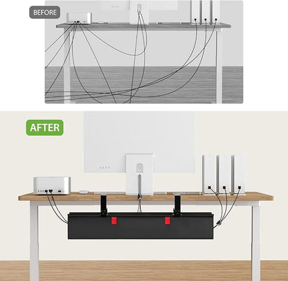 KEEGH No Drill Under Desk Cable Management Tray - 28" Cord Management Under Desk - Clamp/Screw Mount - Support Upto 70lbs - Fabric Wire Management - Gaming/PC Cable Tray Cord Hiders for Office/Home | Cable Raceways - TrueDesk