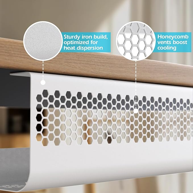 KHAMAL Cable Management Under Desk 26PCS - Cable Management Tray Kit Ventilated Hexagonal Design with Cable Clips, Wire Ties, Cord Holder & Screws for Office, Home - 2 White Sets | Cable Raceways - TrueDesk
